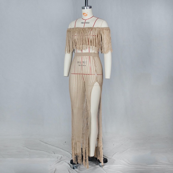 Hollow Out Crochet Sexy Cover Up Set Skirt/Top - Picture 3 of 7